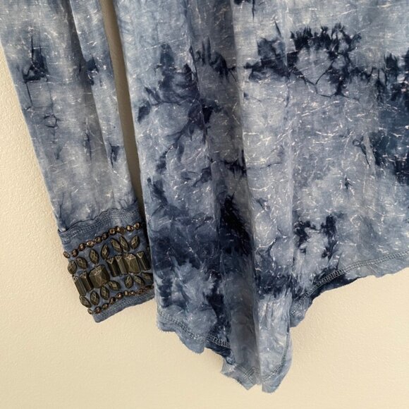 DOUBLE D RANCH Asymmetrical Tie Dye Blue Studded/Beaded Tunic/Dress: Small; NWOT - Picture 6 of 9